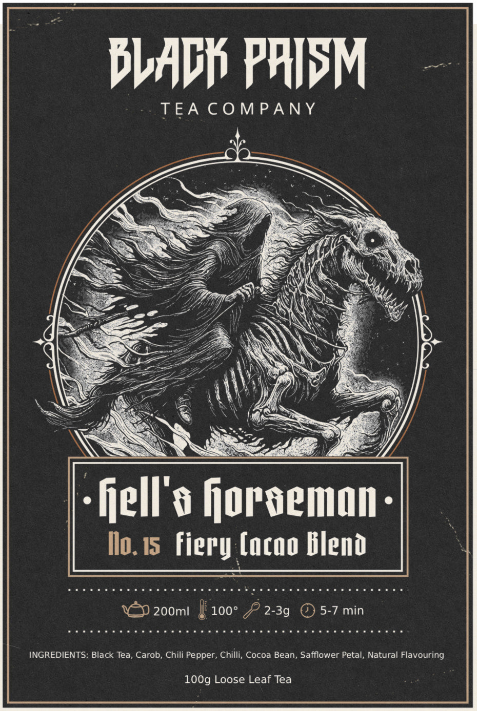 Hell's Horseman Tea blend label